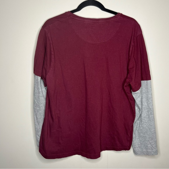 Brave Soul London Faux Long Sleeve Tee Shirt 100% cotton burgundy and grey XL - Picture 7 of 7